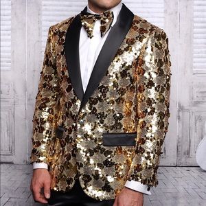 Men's Gold Fancy Sequins Sport Coat